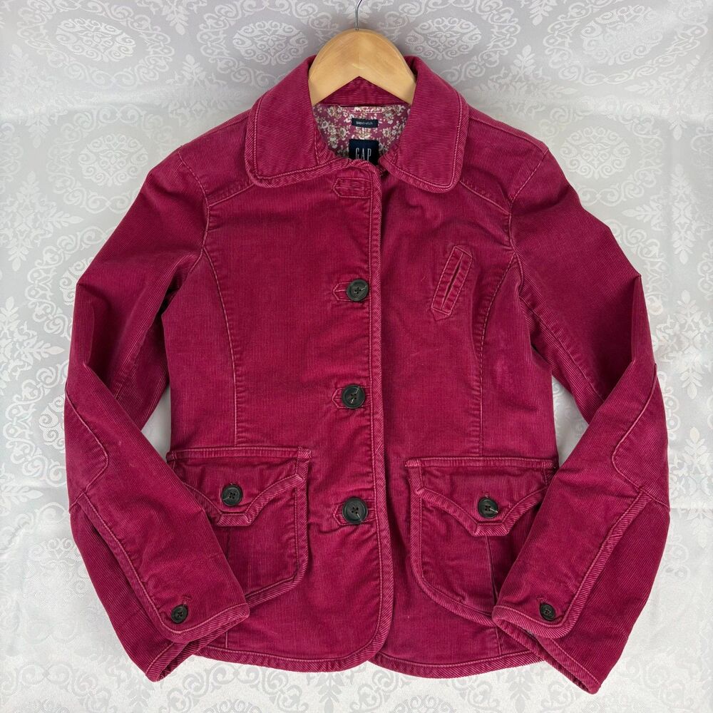 Gap Jacket Corduroy Pink Lined Statement Blazer Elbow Patch Twee Size 4 / S